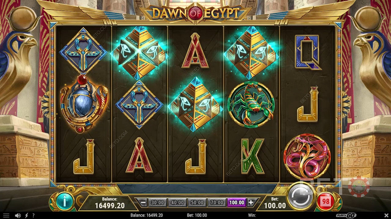 Land 3 or more Pyramid Scatters to trigger Free Spins