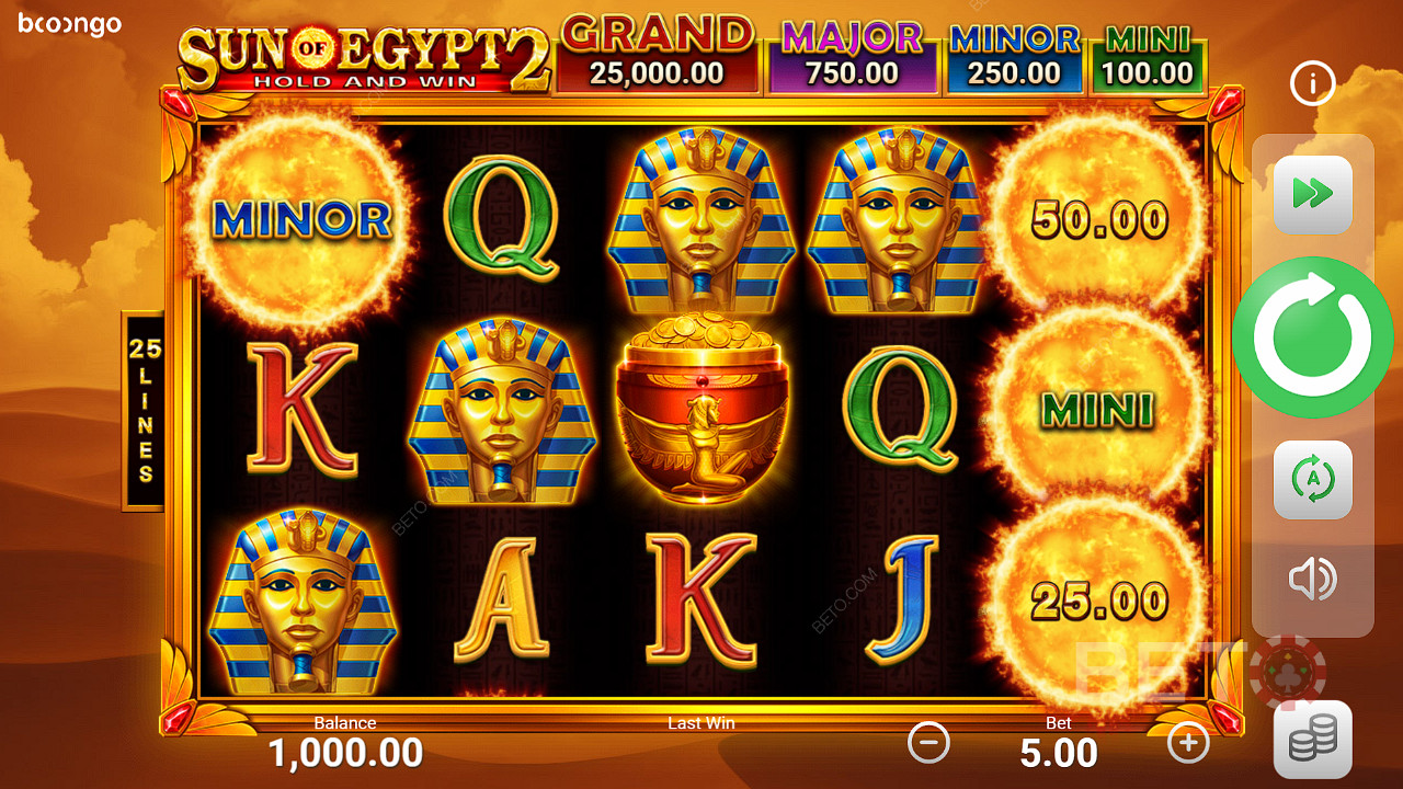 Six or more bonus symbols trigger the Bonus Game in the Sun of Egypt 2 slot
