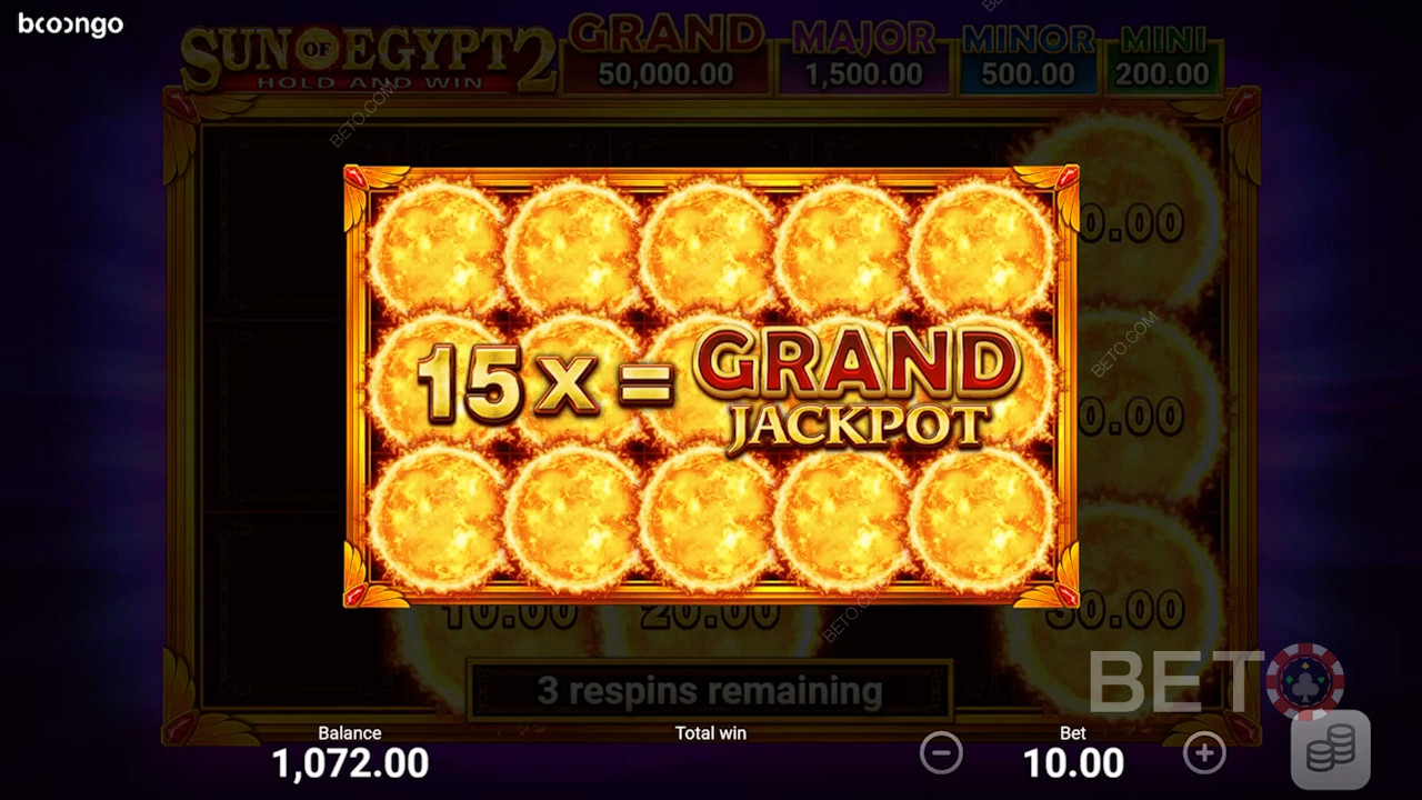Win the Grand Jackpot by filling all positions in the Bonus Game