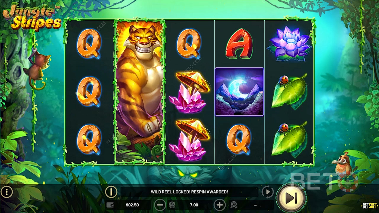 Jungle King Wilds award big wins through Respins in the Jungle Stripes slot machine