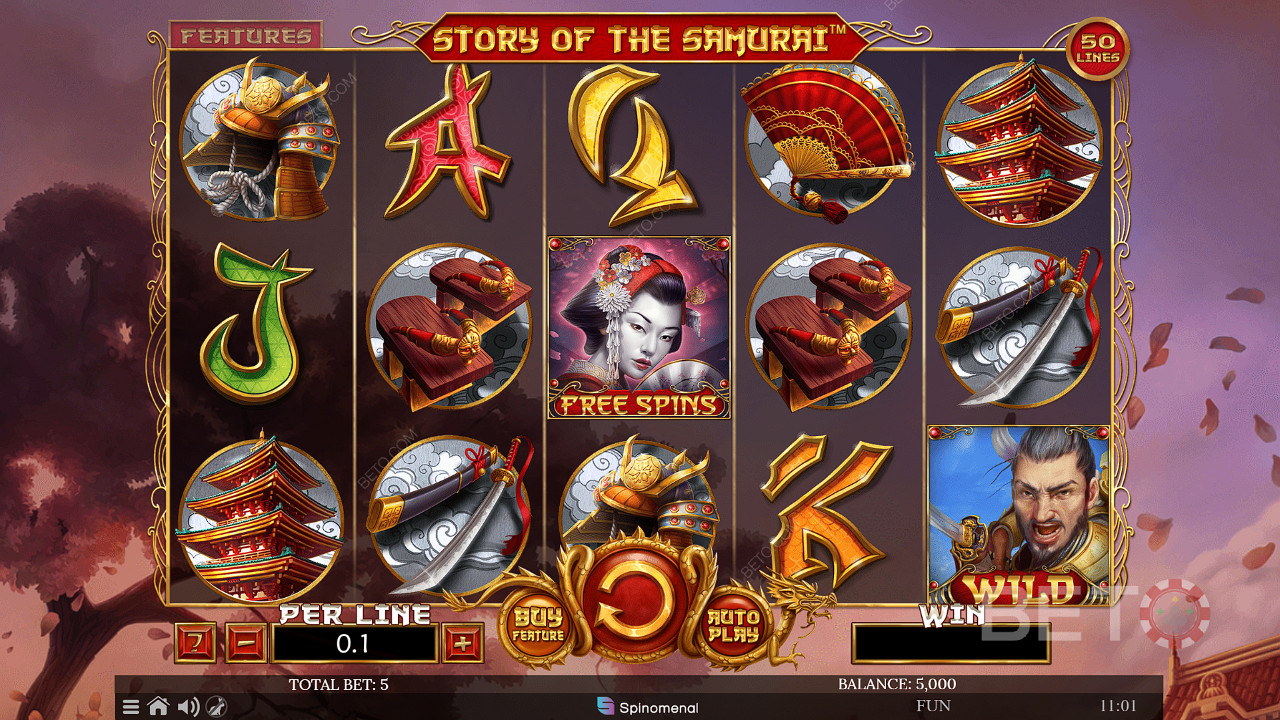 You can click the Buy feature to buy Free Spins in the Story of The Samurai slot machine