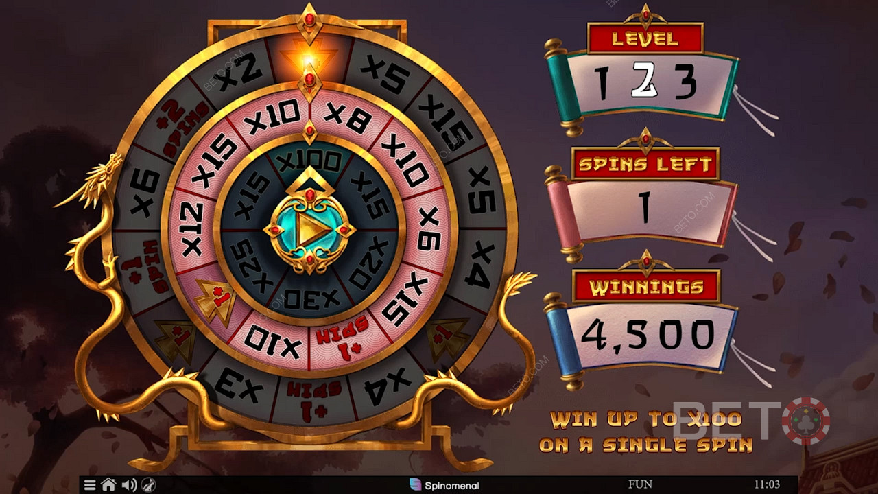 Win Multipliers, extra spins, and level-up by spinning the Bonus Wheel