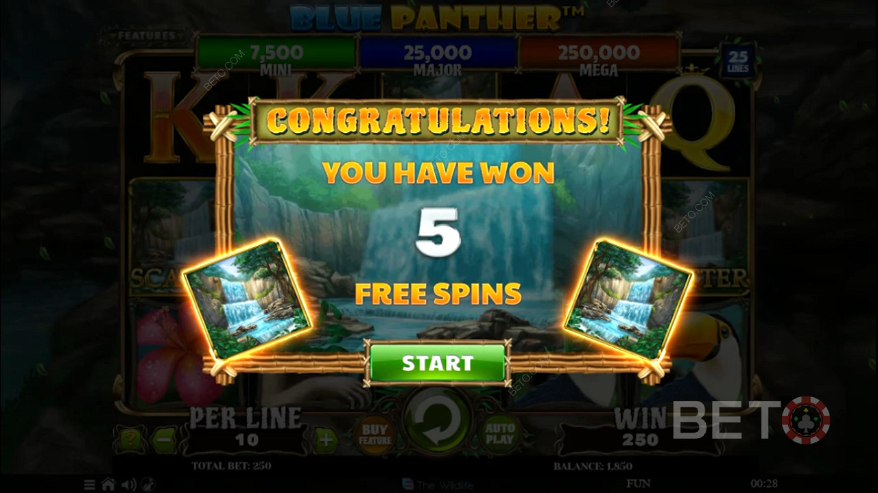 Obtain 5 extra Free Spins by unlocking the Fee Spins bonus mode