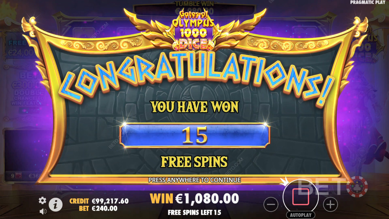 Win 15,000x Your bet in the Gates of Olympus 1000 Dice Slot!