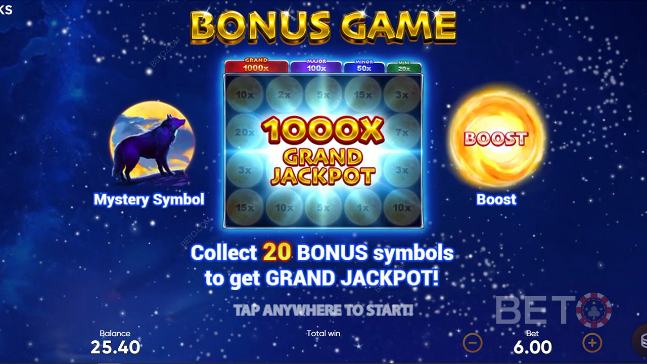 Collect 20 Bonus symbols in the Bonus Game to unlock the Grand Jackpot