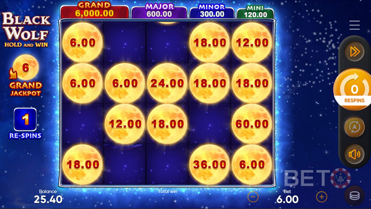 Playing Black Wolf gives you a chance to win a Grand Jackpot worth 1,000x the total bet