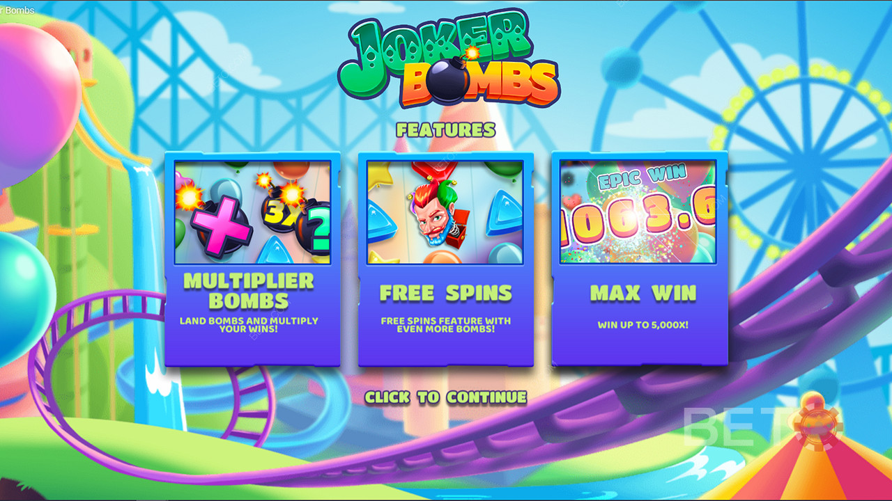 Enjoy Multiplier Bombs, Free Spins, and more in the Joker Bombs slot machine