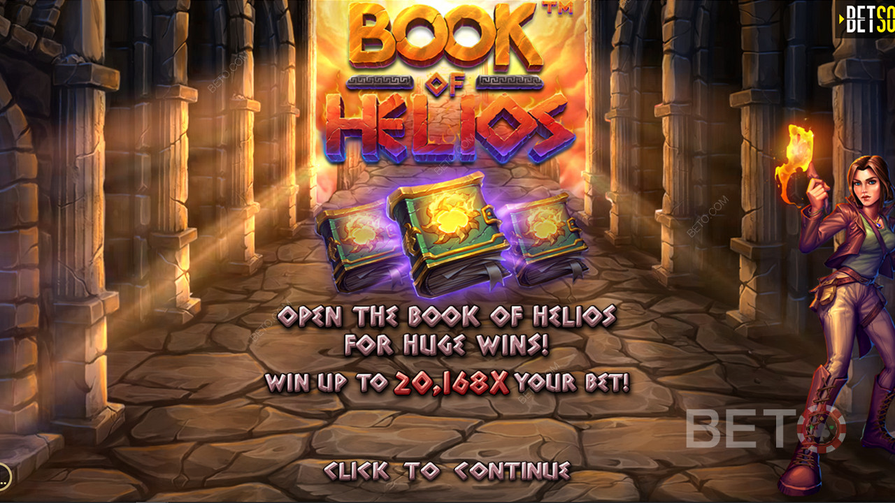 Win more than 20,000x of your stake in the Book of Helios slot