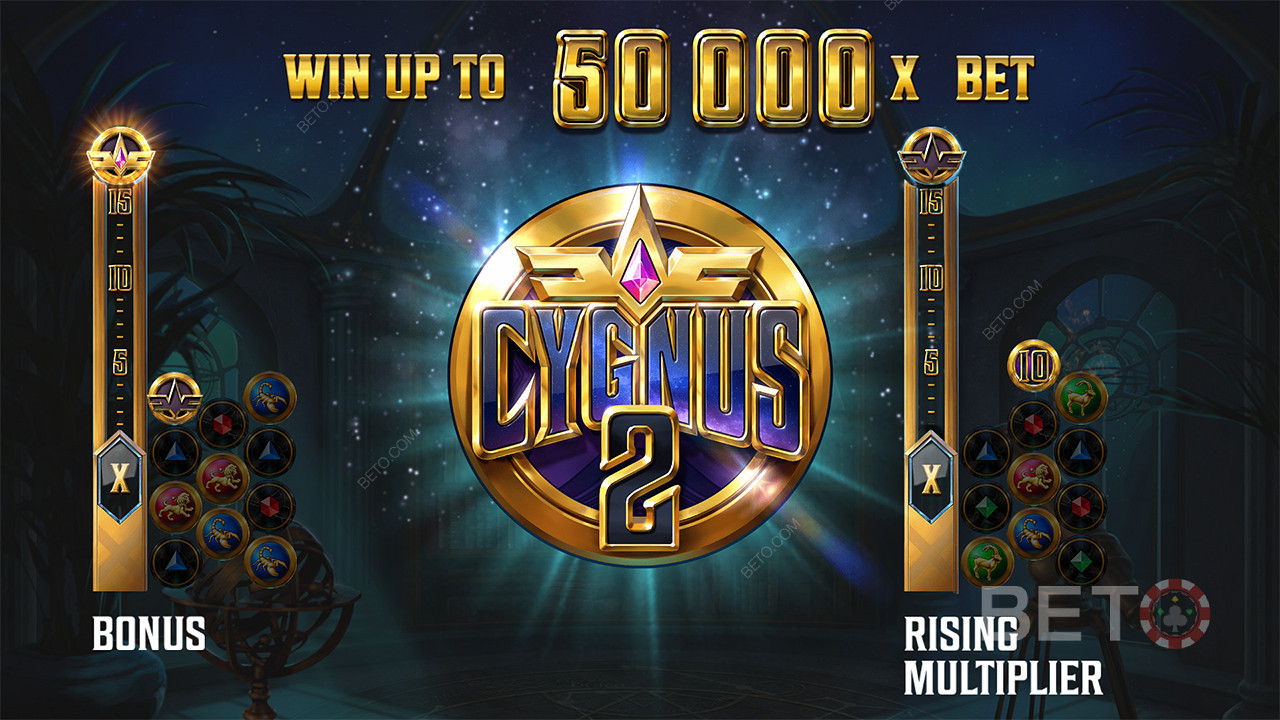The biggest win is 50,000x of your bet in the Cygnus 2 slot