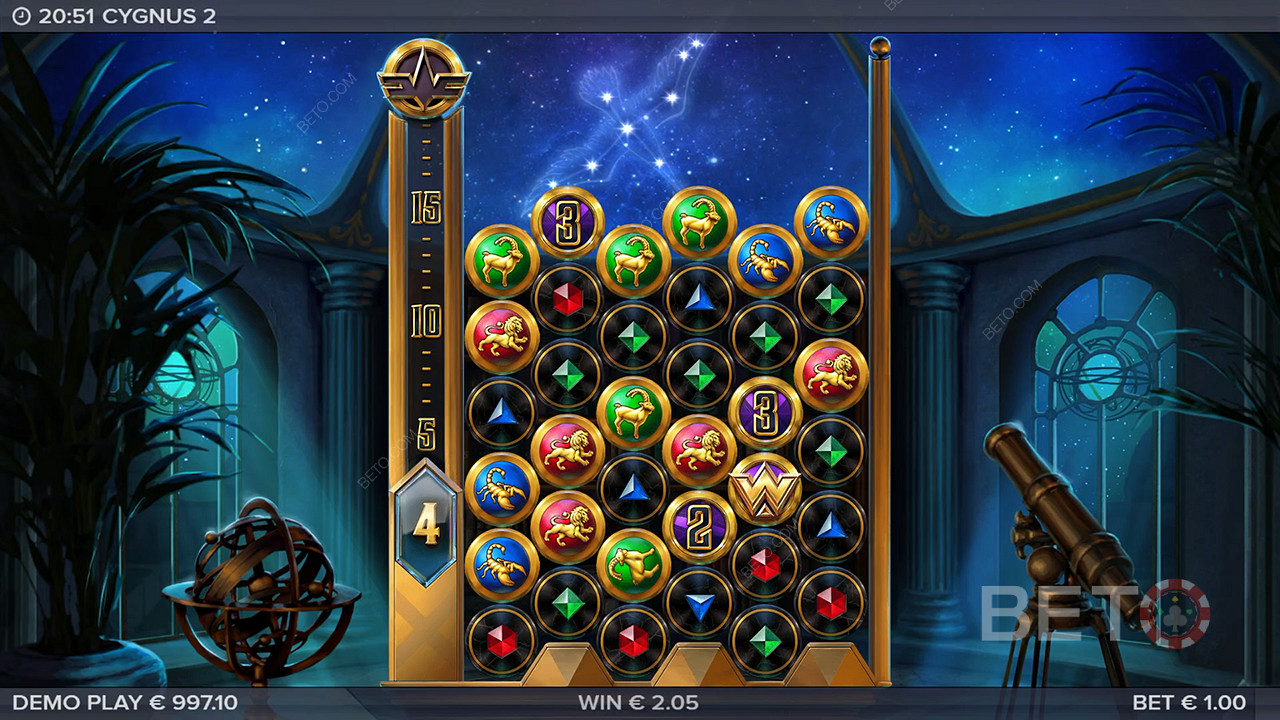 The Multipliers will reward you well in the Cygnus 2 slot machine