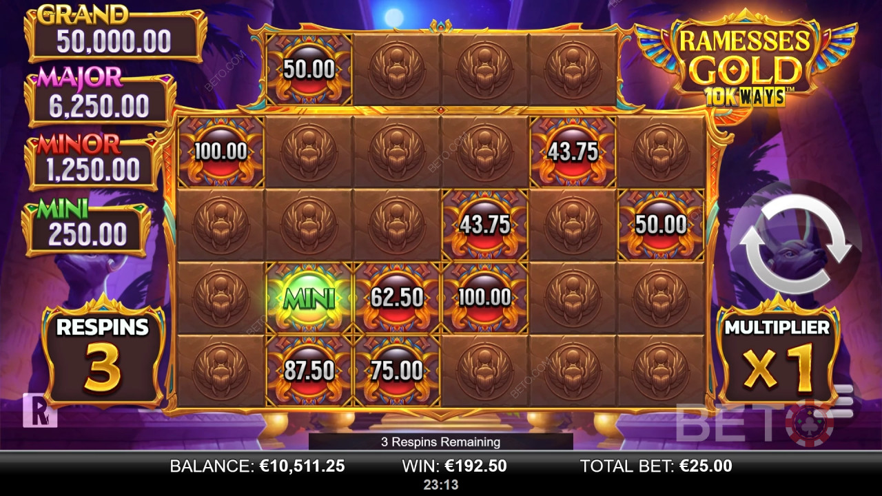 Win 9,065x Your bet in the Ramesses Gold 10K Ways Slot Machine!