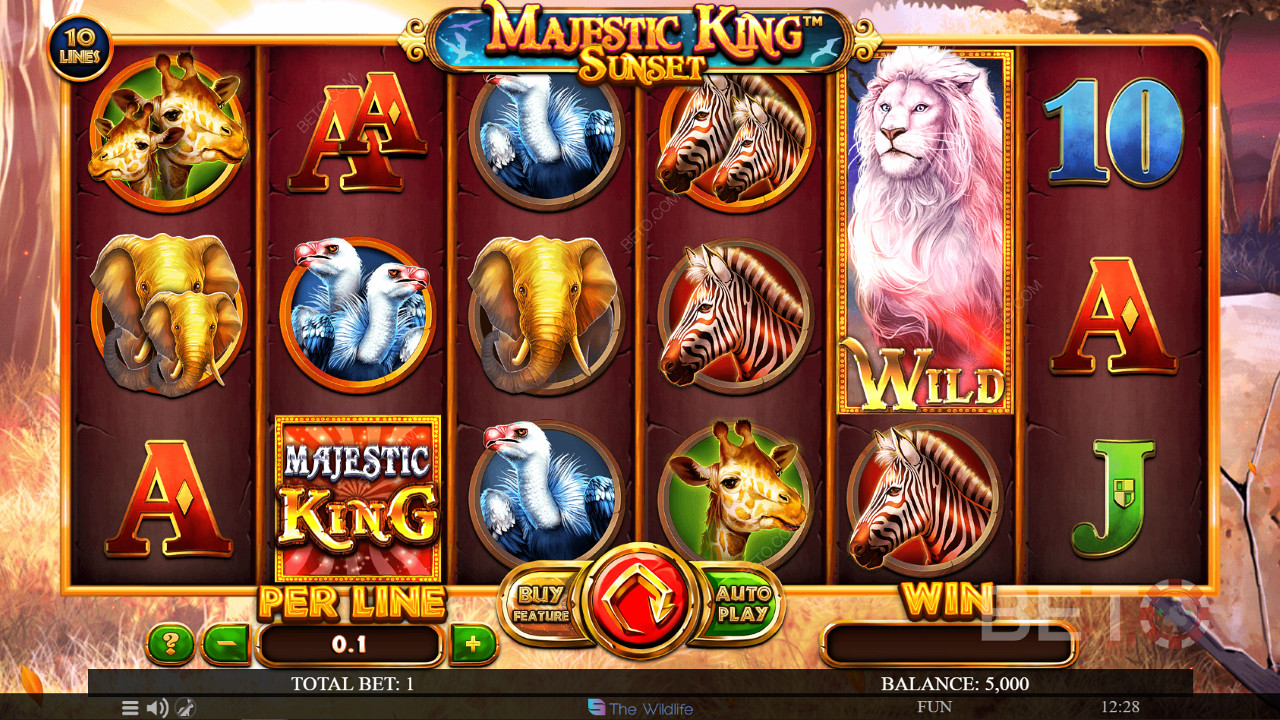 The Majestic King Sunset RTP is clocked at 96%, alongside a highly volatile game model