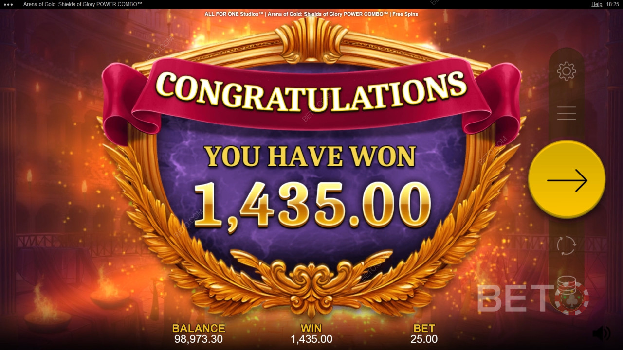 Win 10,000x Your bet in the Arena of Gold: Shields of Glory Power Combo Video Slot!