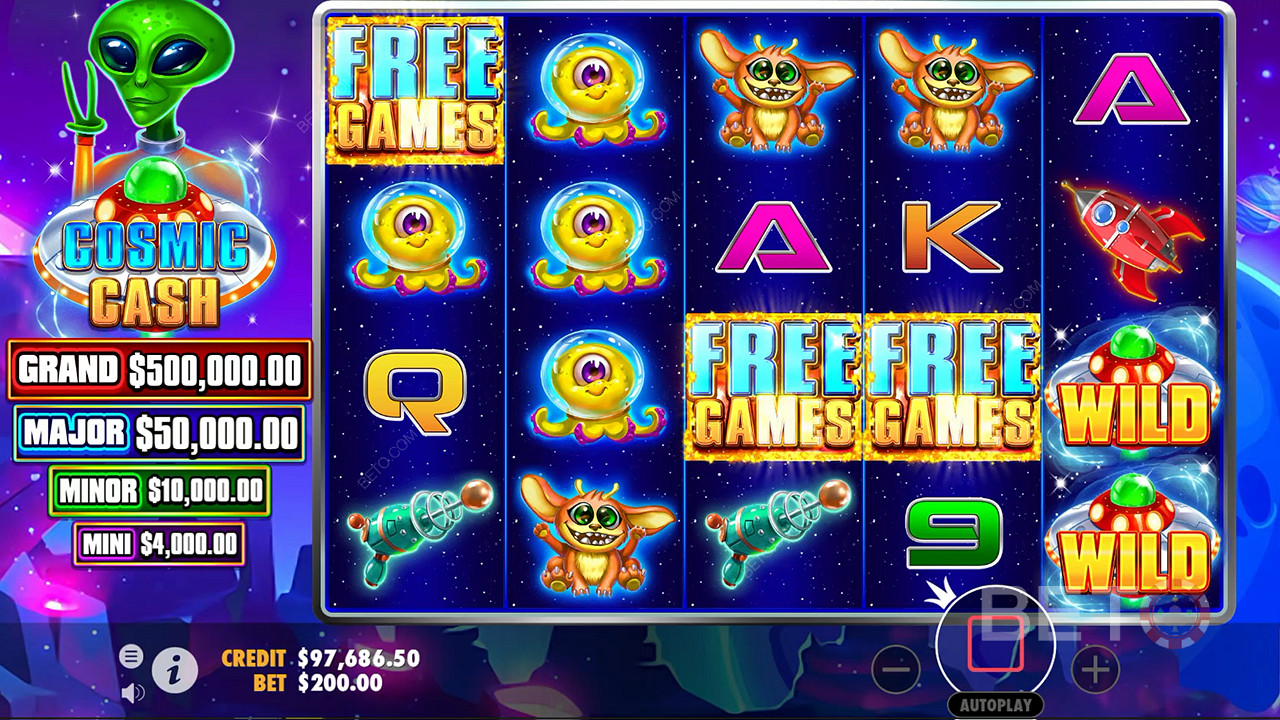 Land 3 or more Scatters to trigger the Free Spins feature in Cosmic Cash slot