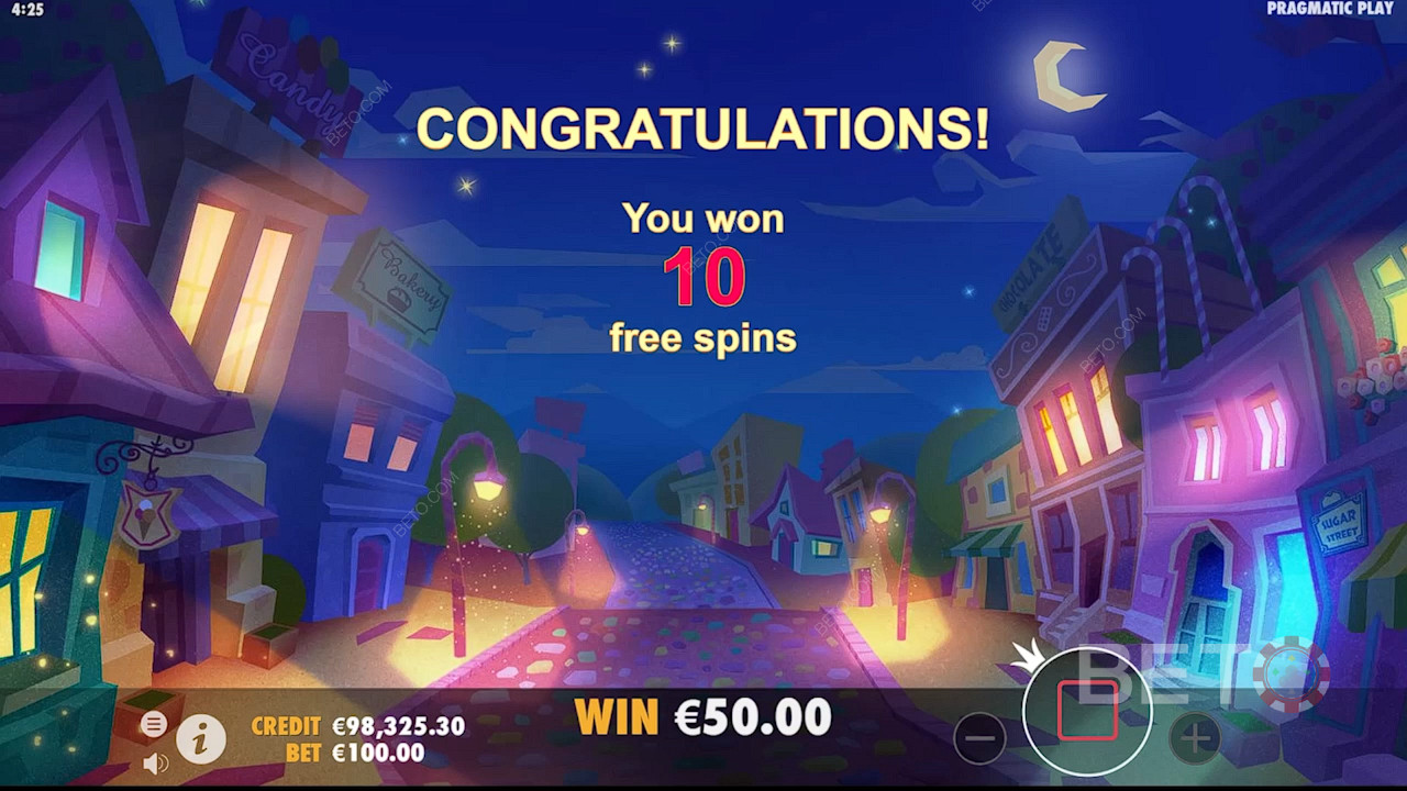 10 Free Spins will be awarded in the Free Spins feature