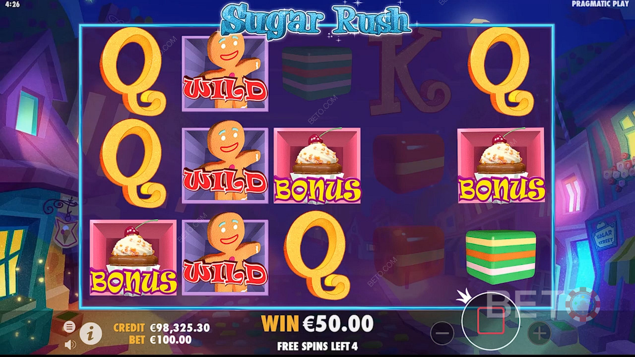 Play Sugar Rush and get 3 or more Cupcake symbols will trigger the Bonus Game