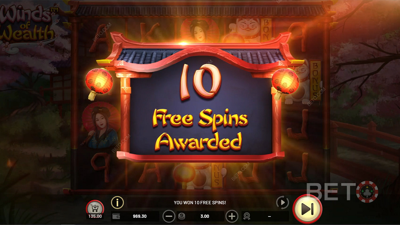 Win 10 to 25 Free Spins in the Winds of Wealth slot machine