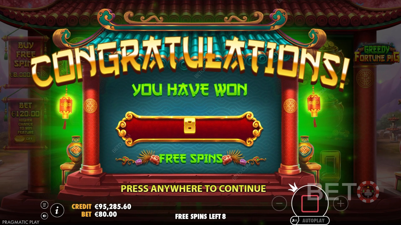 Win 8,888x Your bet in the Greedy Fortune Pig Slot!