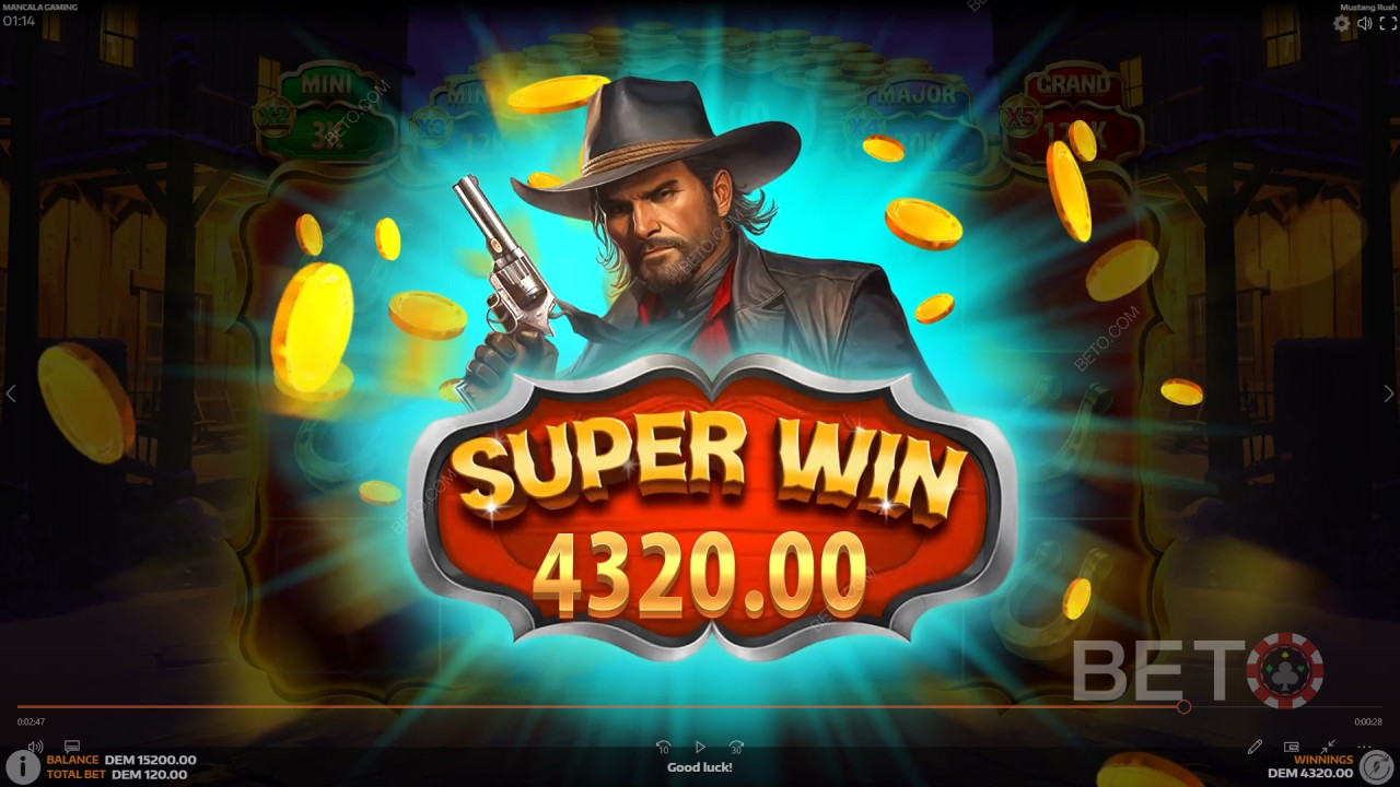 Win 5,105x Your bet in the Mustang Rush Online Slot!