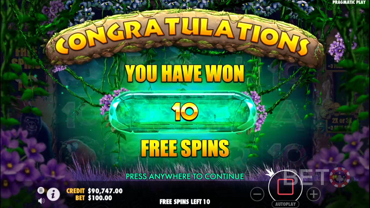 Win 10 to 20 Free Spins with the ability to retrigger them