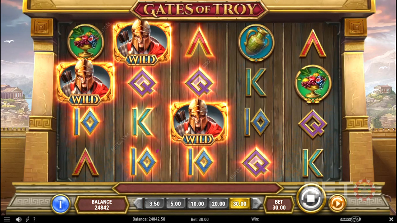 Wild symbols have high payouts in the Gates of Troy slot machine