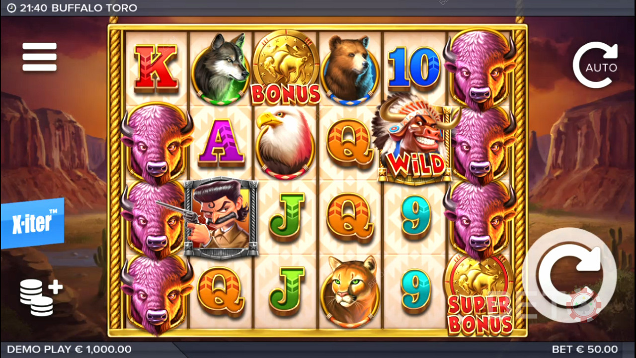 Enjoy the perfect combination of features and design in the Buffalo Toro slot