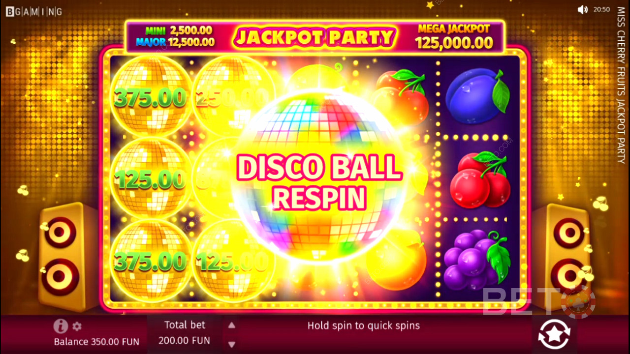Land six or more Disco Balls across the reels to unlock the Disco Ball Respin feature