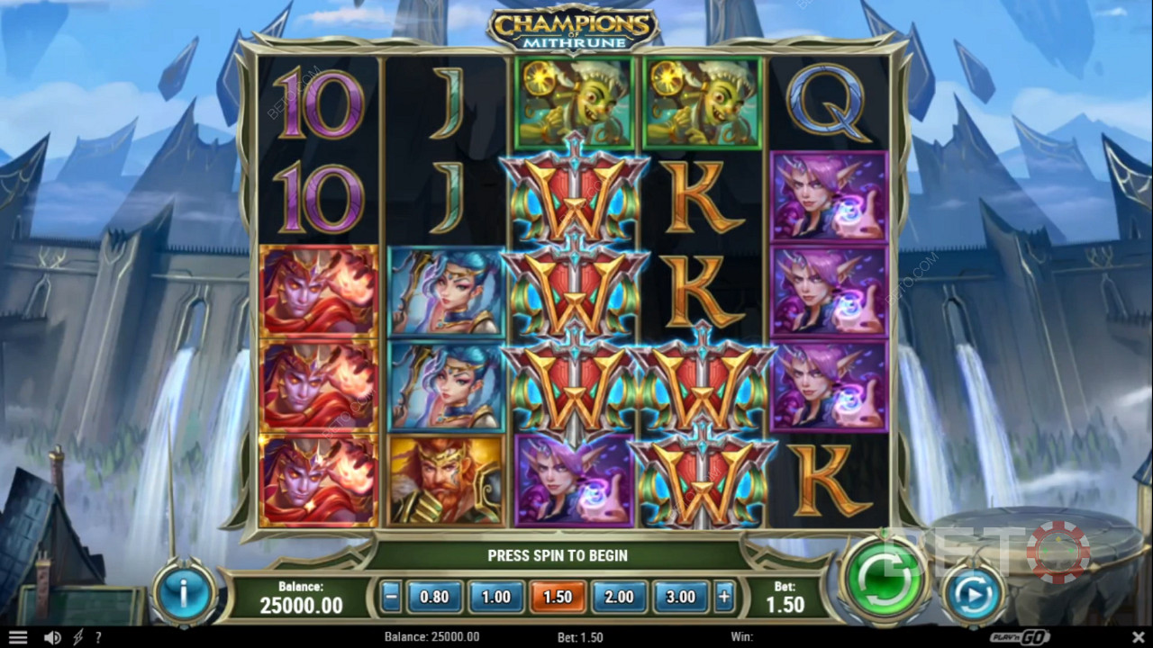 Random features can trigger on any spin in the Champions of Mithrune slot machine