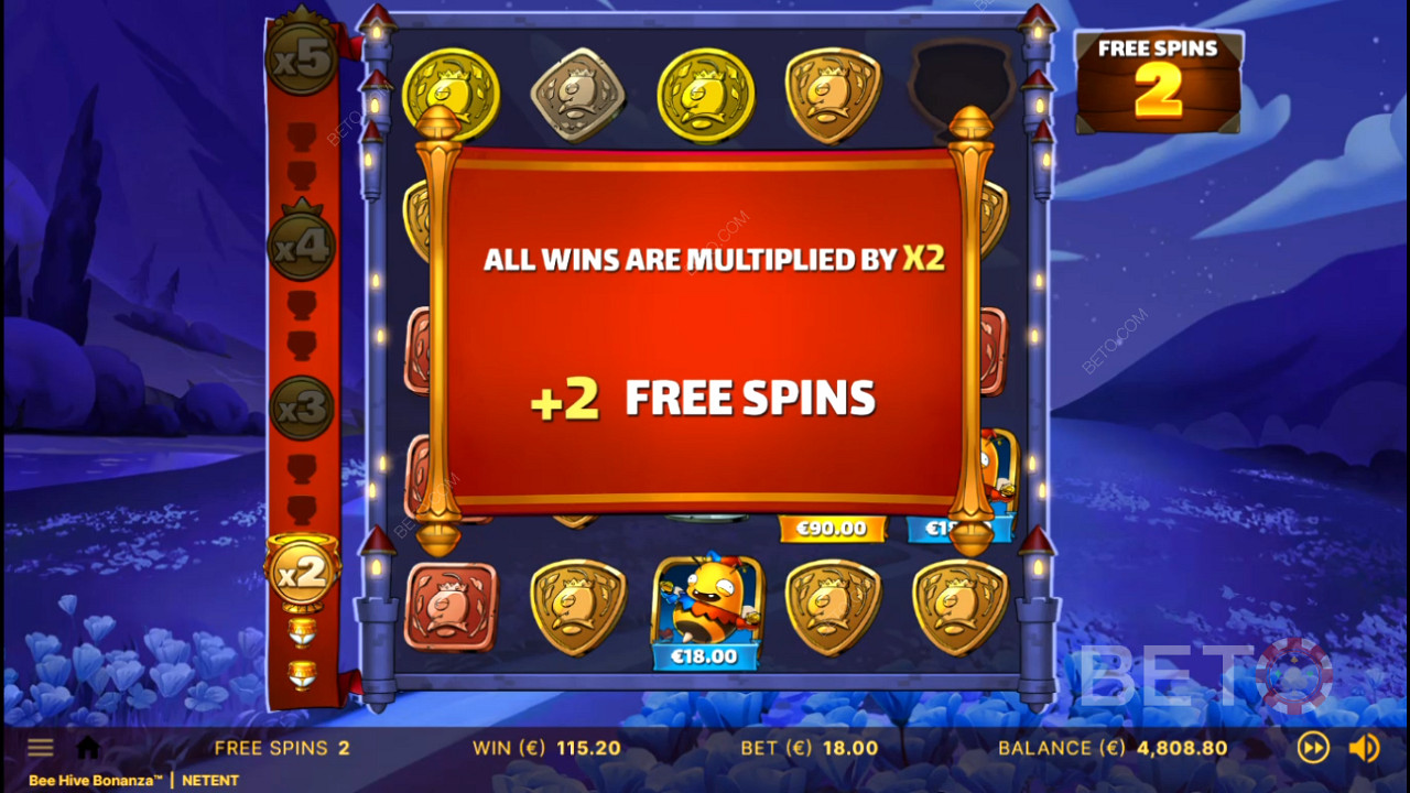 Collect Scatters to extend the Free Spins and increase the Win Multiplier