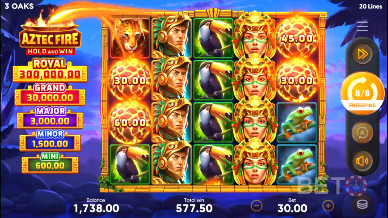 Enjoy only high-paying symbols in the Free Spins in the Aztec Fire: Hold and Win slot