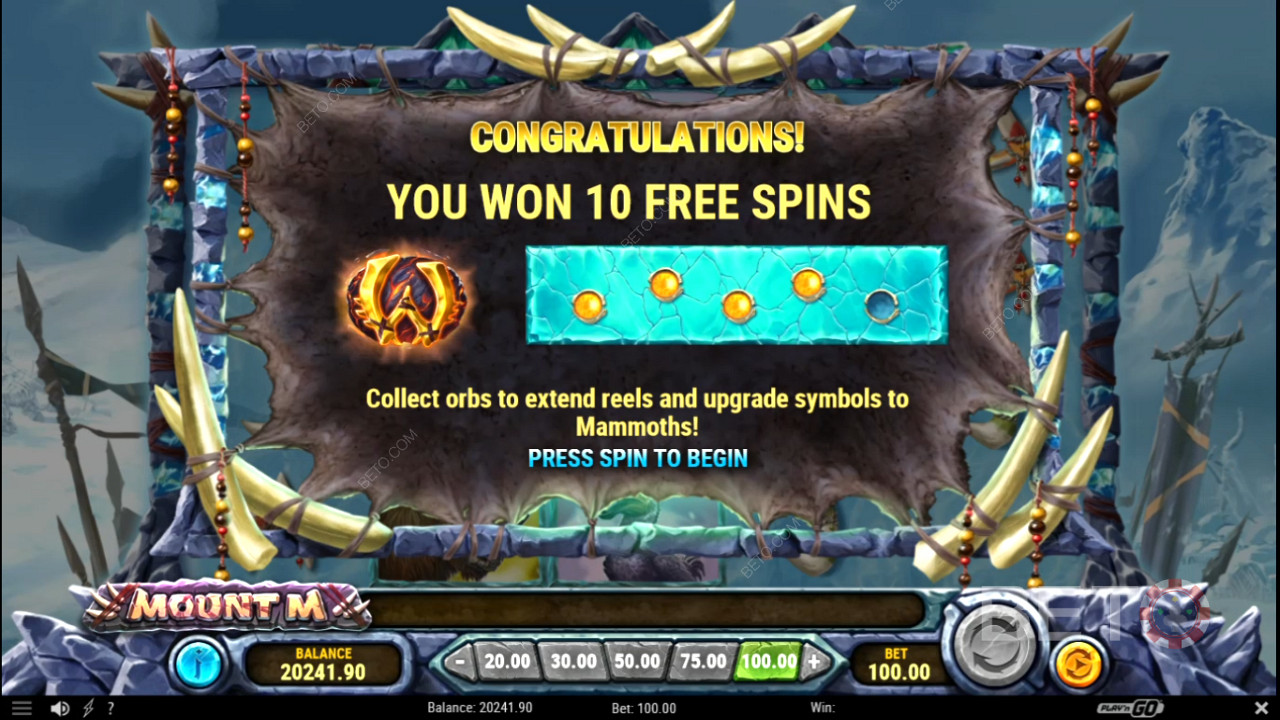 Land 3 or more Scatters to trigger the Free Spins bonus