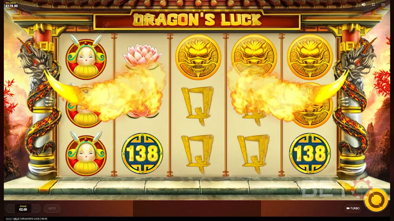 The Dragon breathes fire and luck into your spins for guaranteed wins