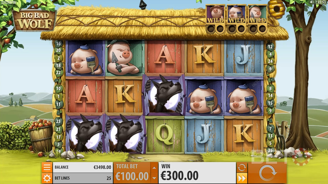 Land 3 Wolf Scatters to trigger Free Spins in the Big Bad Wolf slot
