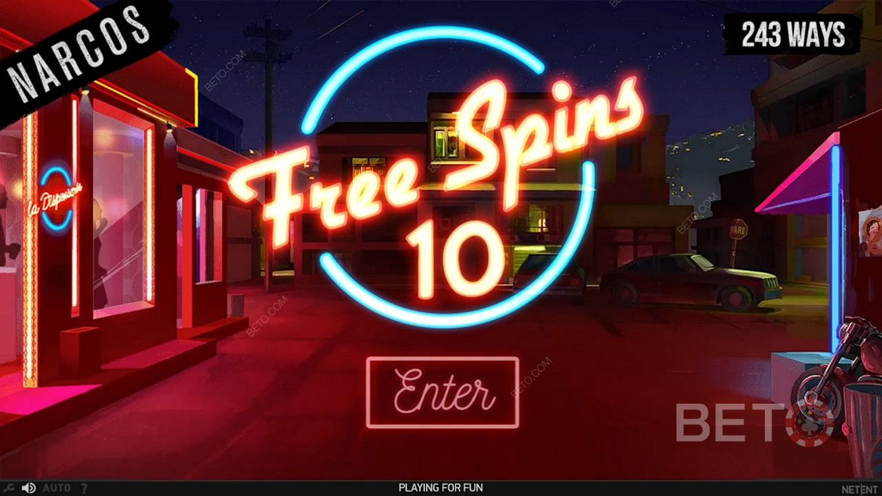 Get 10 Free Spins by landing 3 Scatters on the odd-numbered reels
