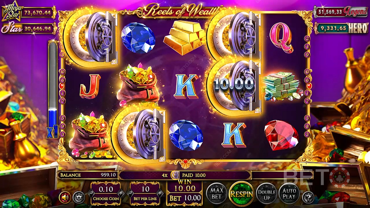 The Scatter symbol pays anywhere in the Reels of Wealth online slot