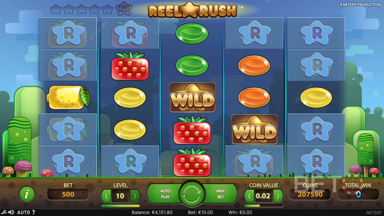 Enjoy a unique layout in the Reel Rush slot