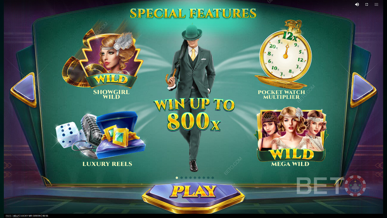 Enjoy a variety of features in the Lucky Mr Green slot machine