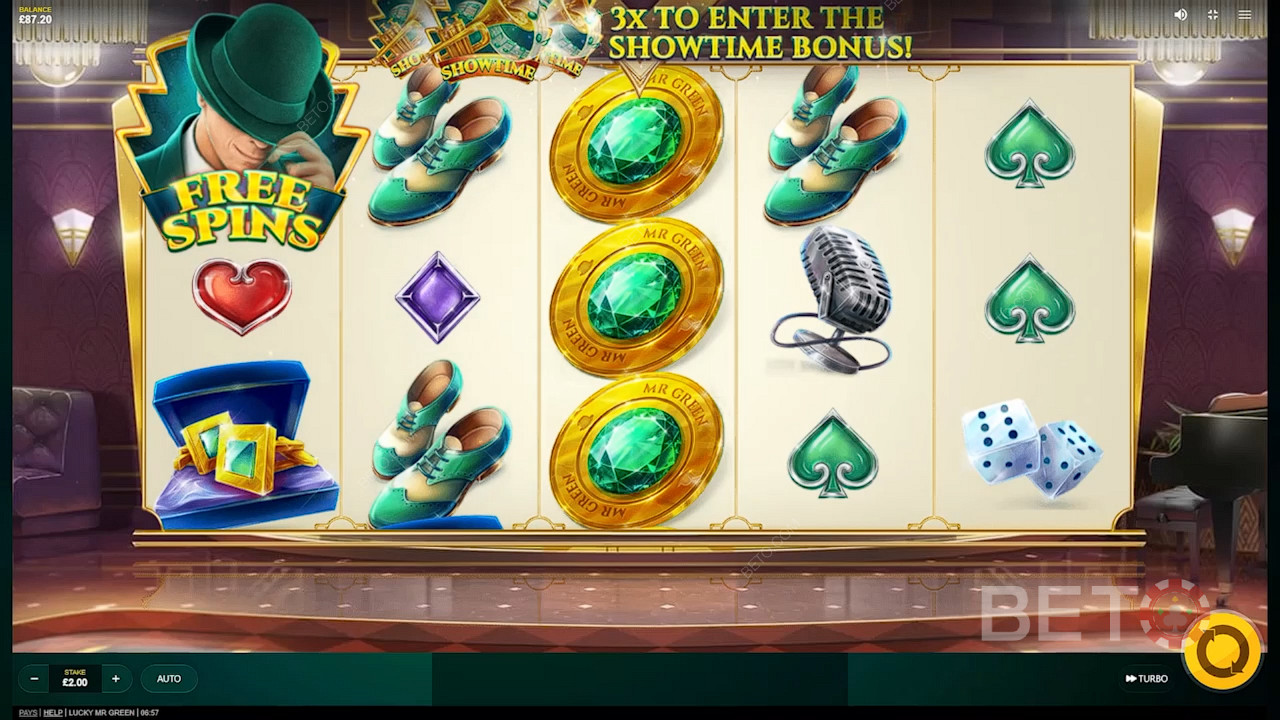 3 or more instances of the Free Spins symbol will trigger Free Spins