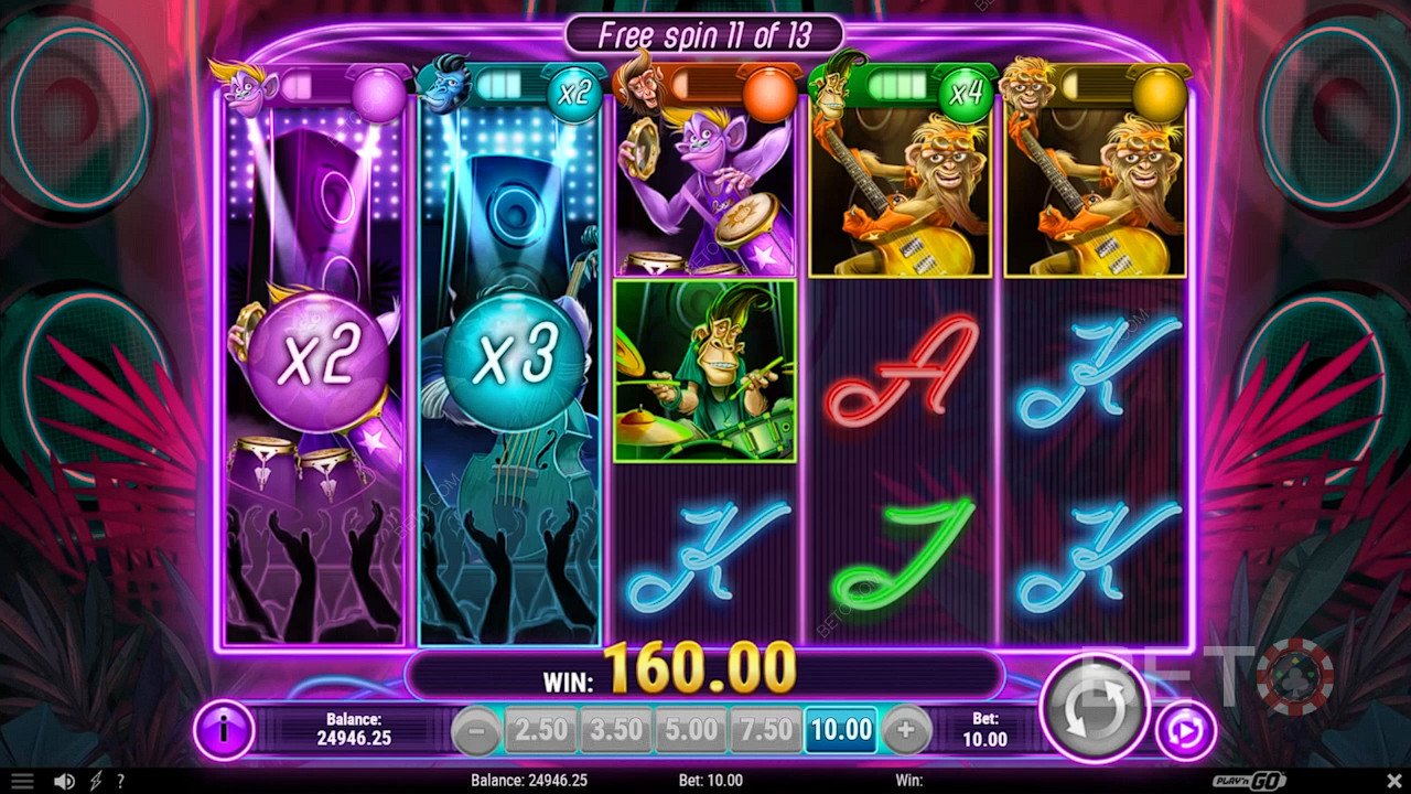 Land Stacked Band Members to increase their associated Multipliers in the Free Spins