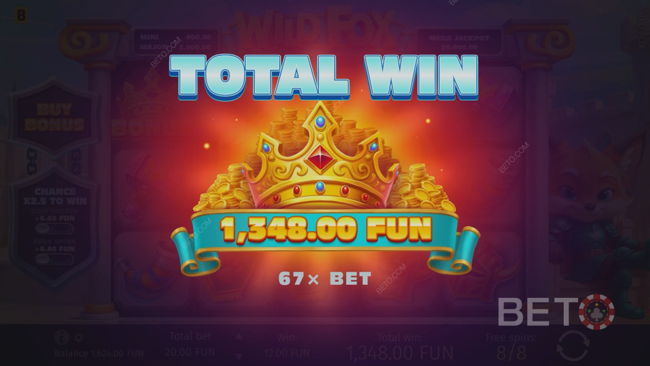 Win 2,000x Your bet in the Wild Fox Slot!