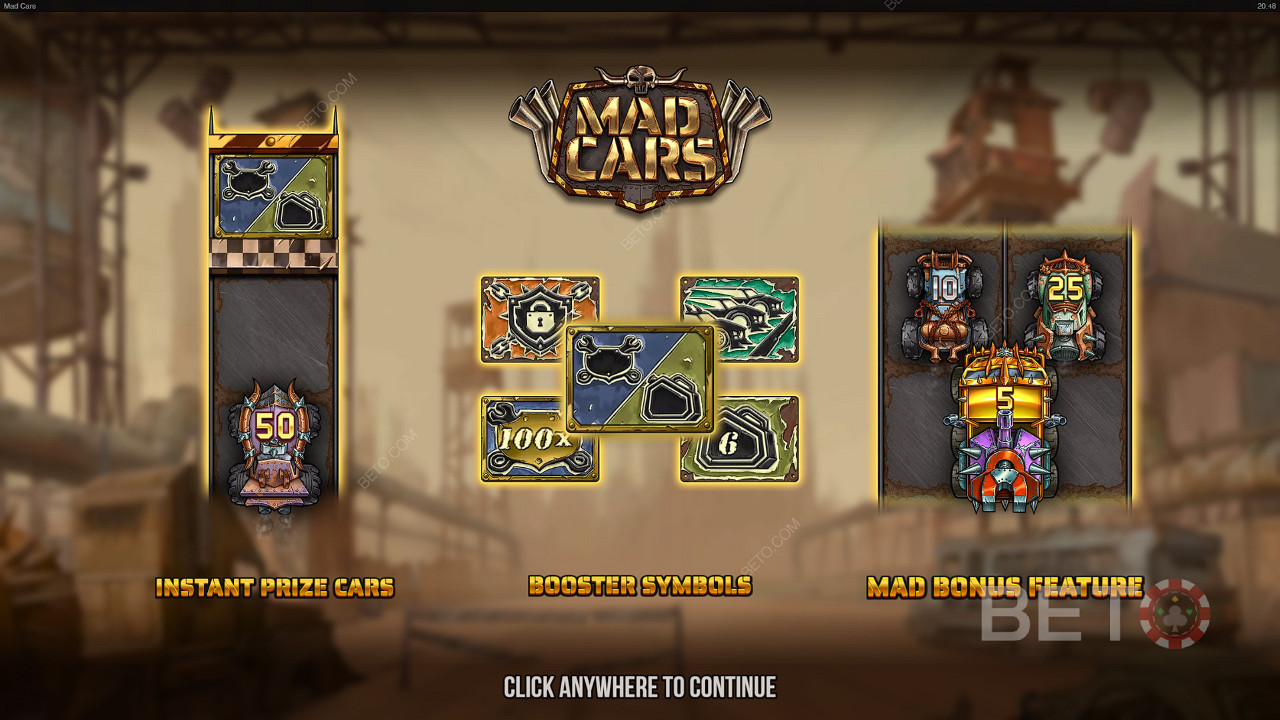Cash prizes, modifiers, and Free Spins make the Mad Cars slot excellent