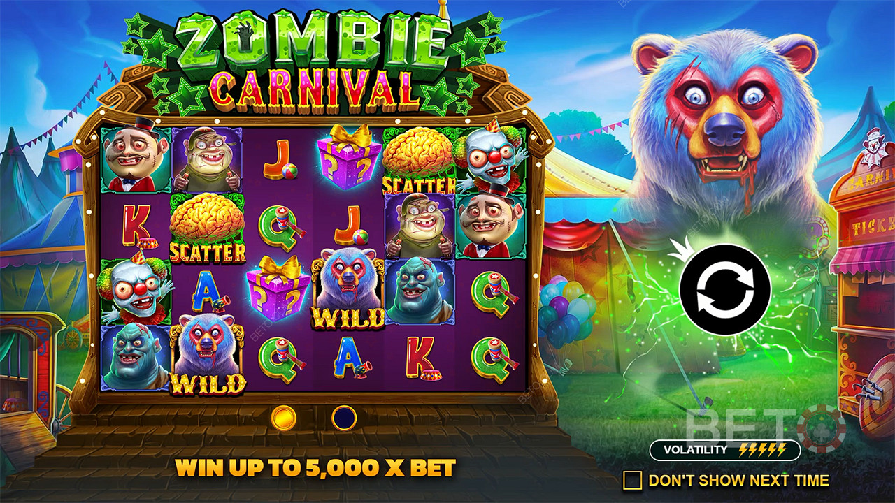 Win as much as 5,000x of your stake in the Zombie Carnival slot