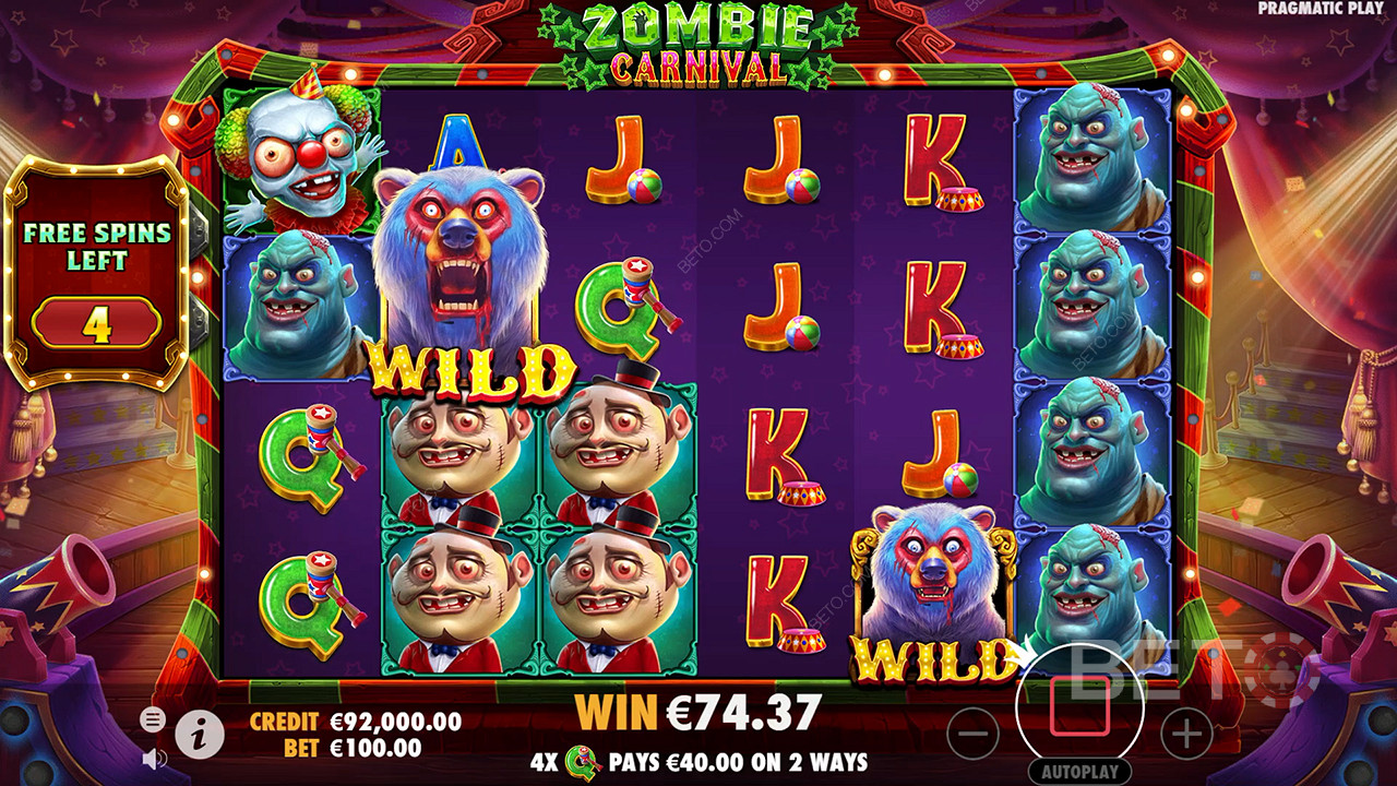 Enjoy Sticky Wilds in Free Spins in Zombie Carnival online slot