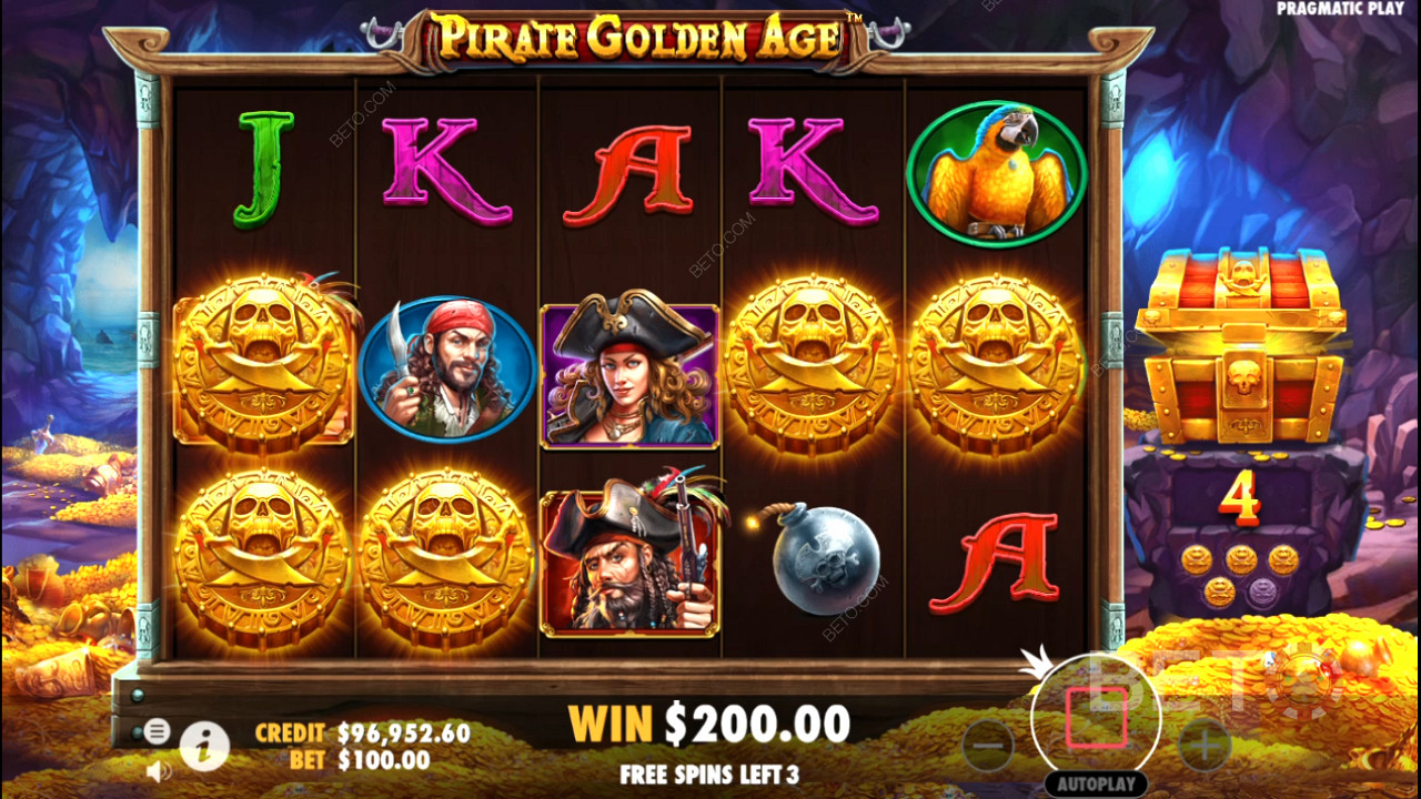 Mystery symbols often appear in the Free Spins in Pirate Golden Age online slot