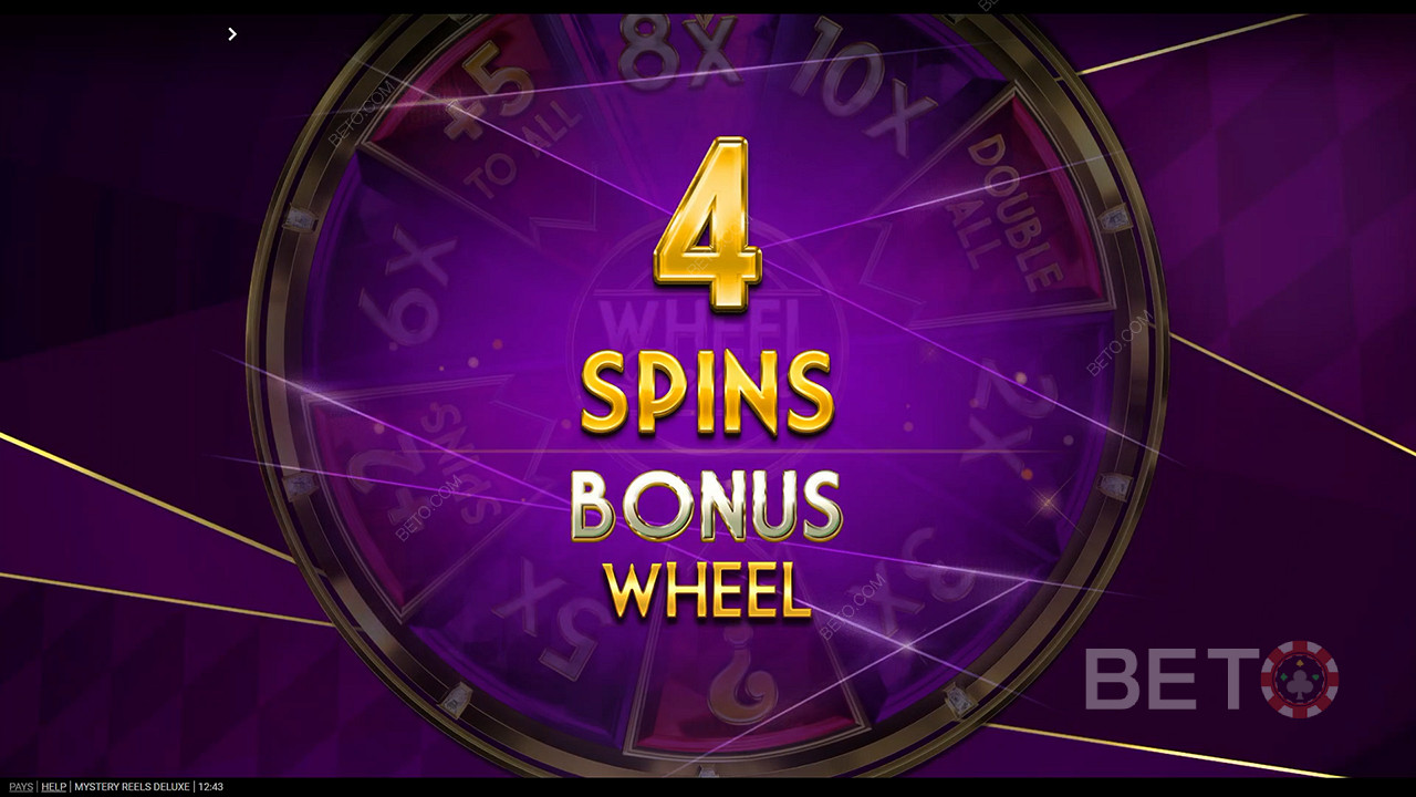 Win up to 15 spins on the Bonus Wheel by landing Wheel Deluxe symbols
