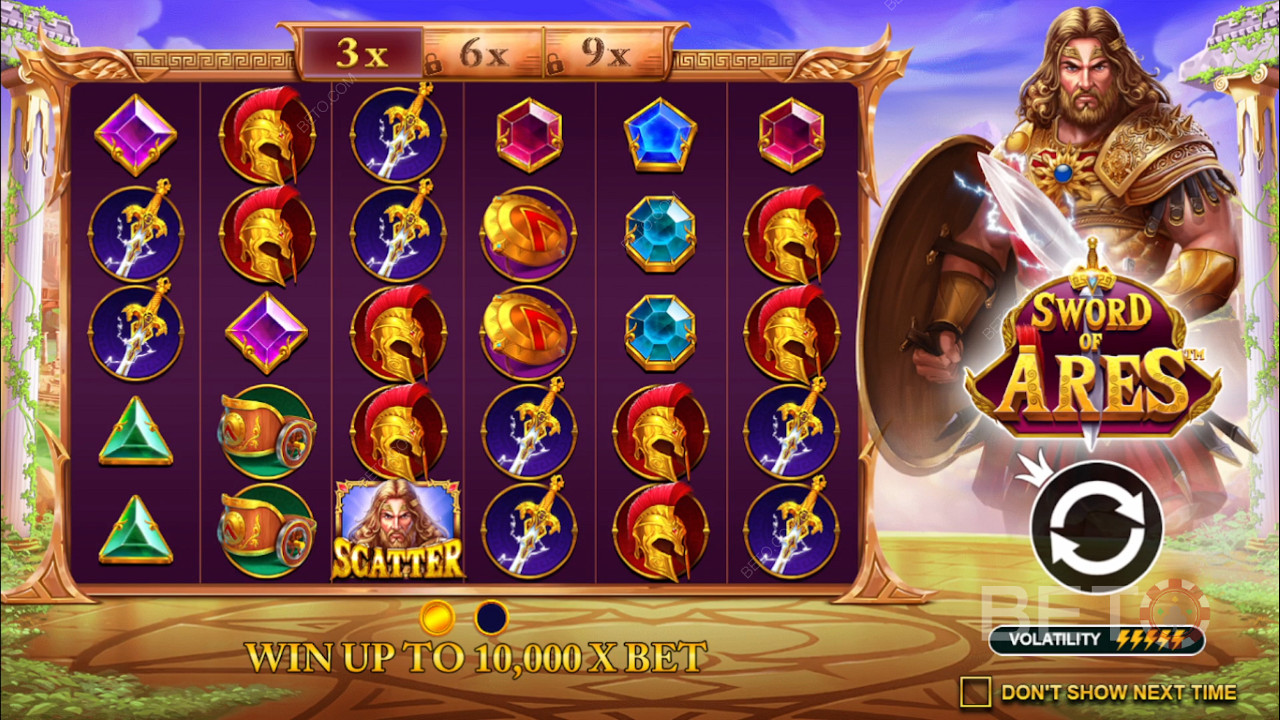 Enjoy a Max Win of 10,000x of your bet in the Sword of Ares online slot