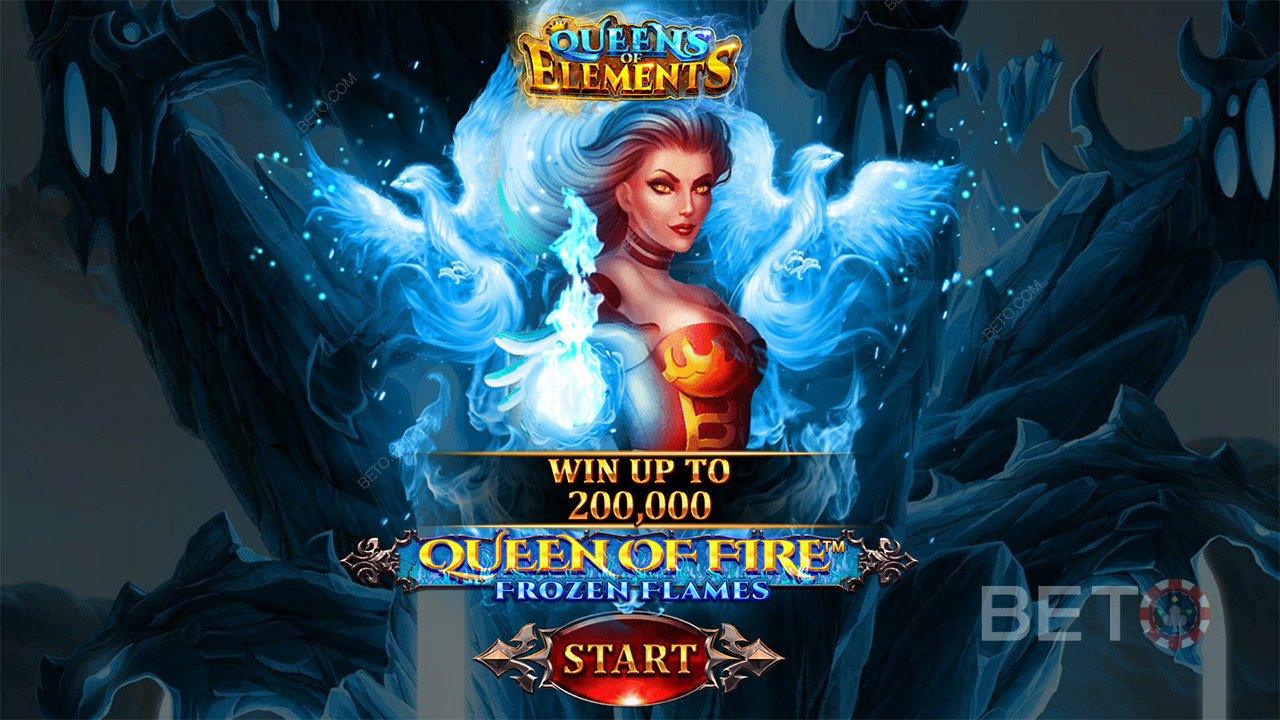 Win up to 2,000x of your stake in the Queen of Fire - Frozen Flames slot