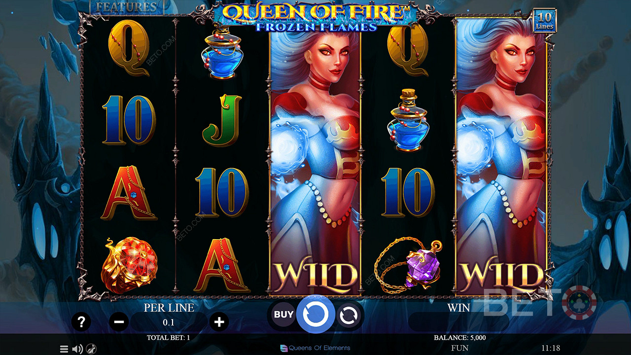 Enjoy Expanding Wilds in the base game in Queen of Fire - Frozen Flames slot