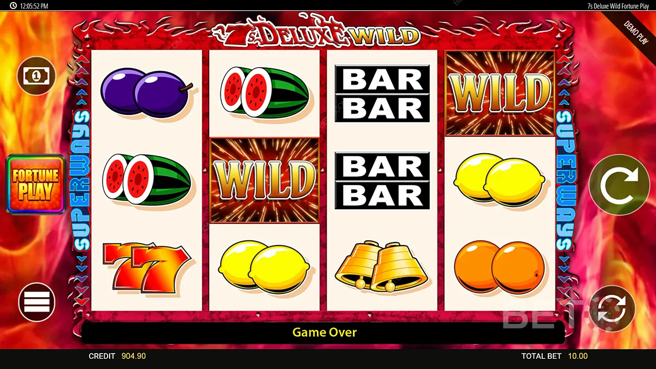 Screenshot of a Wild Fortune slot game interface showing reels and symbols