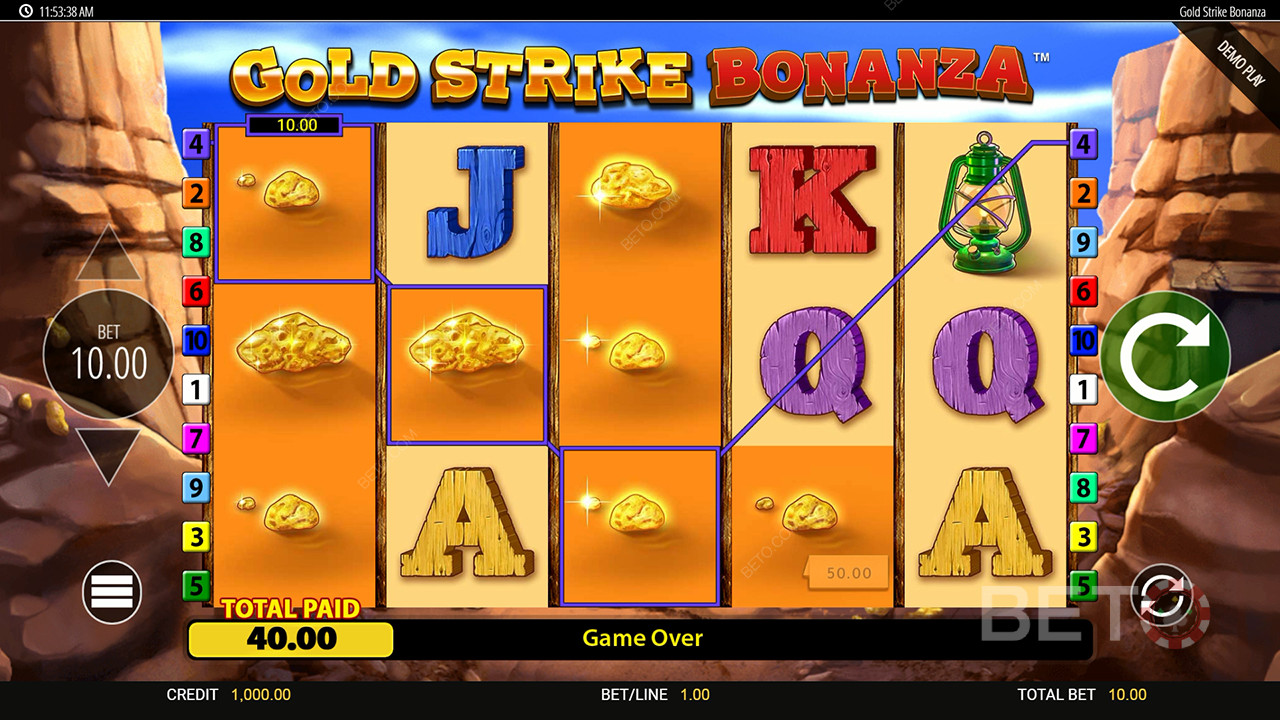Win 2,500x Your bet in the Gold Strike Bonanza Fortune Play Slot Machine!